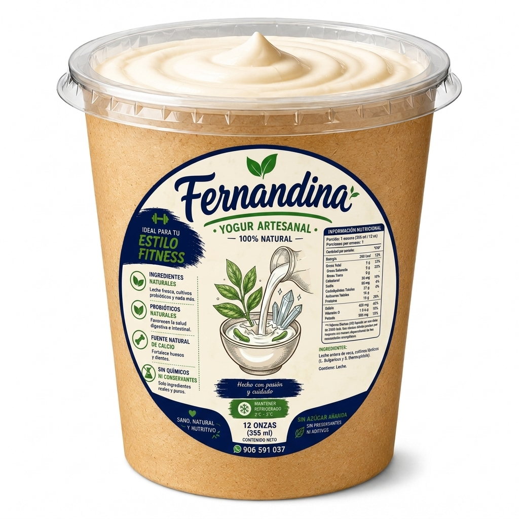 Vaso de Yogurt Fernandina 12 onzas (355 ml) — yogur natural artesanal